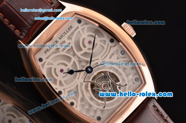 Franck Muller Giga Tourbillon ST22 Automatic Rose Gold Case with Brown Leather Strap and White Dial -Blue Hands - Click Image to Close